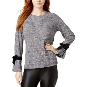 Kensie Womens Tie Sleeve Knit Blouse, boo, L